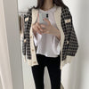 V-Neck Oversized Plaid Cardigan with Gold Button