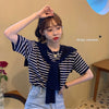 Short Sleeve Stripe T-Shirt with Cape Tie