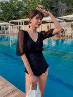 Sweet & Sexy Ruffled Swimsuit with Meshed Sleeves