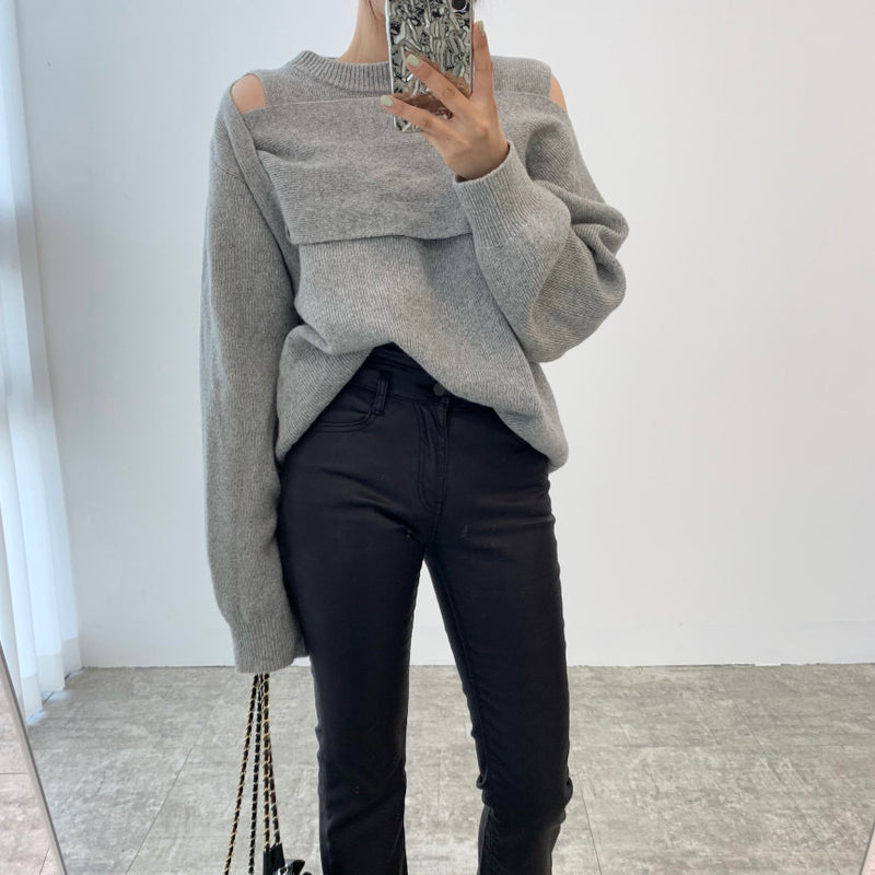 Designer Soft Knit Cold Shoulder Oversized Sweater