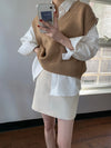 Korean Style White Shirt with Knitted V-Neck Vest