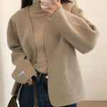 Minimalist Collarless Wool Blend Coat with Belt