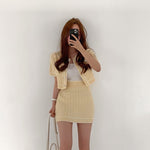 Egg Yellow Knitted Two-Piece Dress Set