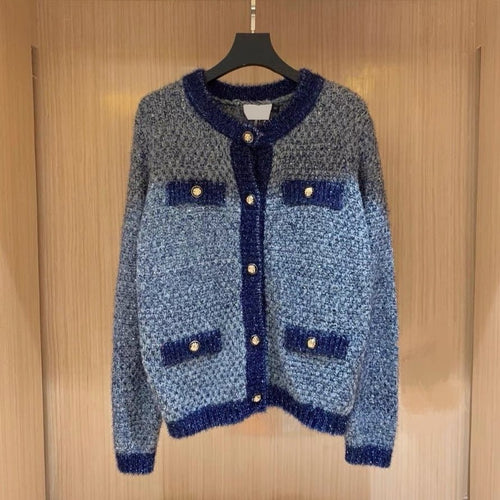 Classic Blue Glitter Cardigan with Metal Button
