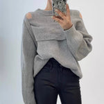 Designer Soft Knit Cold Shoulder Oversized Sweater