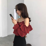 Off-The-Shoulder Ruffled Chiffon Sling Top