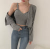 Korean Style V-Neck Long Sleeve Cardigan Set