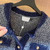 Classic Blue Glitter Cardigan with Metal Button