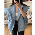 Denim Cap Sleeve Shawl Collared Vest