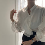 Designer Organza Sleeves Button-Up Blouse