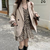 Leopard Print Long Sleeve Drawstring Mini Dress