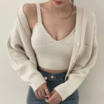 Korean Style V-Neck Long Sleeve Cardigan Set