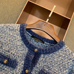 Classic Blue Glitter Cardigan with Metal Button