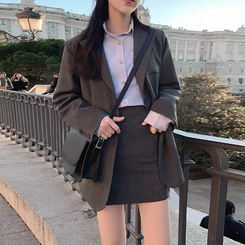 Korean Style Casual Blazer / Skirt Set