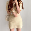 Egg Yellow Knitted Two-Piece Dress Set