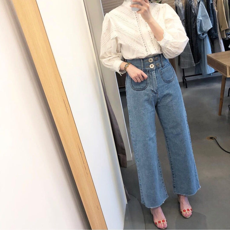 High Rise Wide Denim Pants