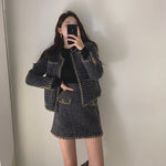 Buttonless Tweed Jacket with Mini Skirt Set