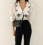 Vintage Style Shirt with Oversized Embroidered Collars