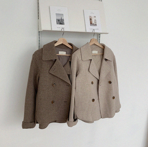 Korean Style Double Breasted Wool Blended Coat