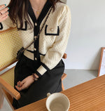 Color Contrast Diamond Knit Cardigan