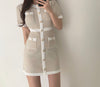 Classic Knitted Fitted Mini Dress with Shiny Metal Buttons