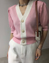 Classic Color Block OL Short Sleeve Cardigan