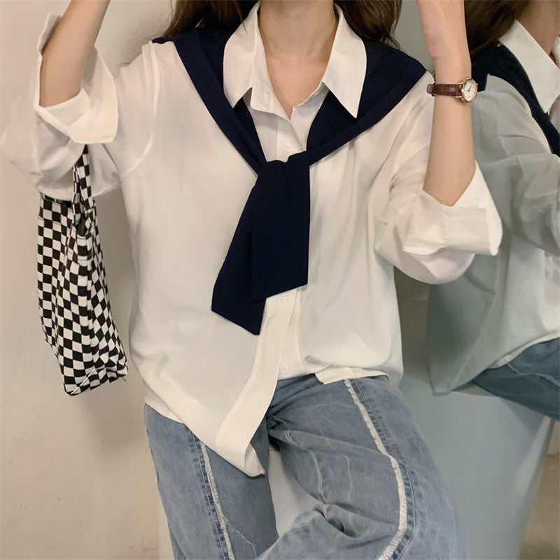 Korean Style Shirt with Cape Tie