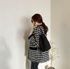 Classic Houndstooth Black & White Quilted Tweed Coat