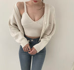 Korean Style V-Neck Long Sleeve Cardigan Set