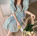 Korean Style Floral Printed V-Neck Wrap Dress