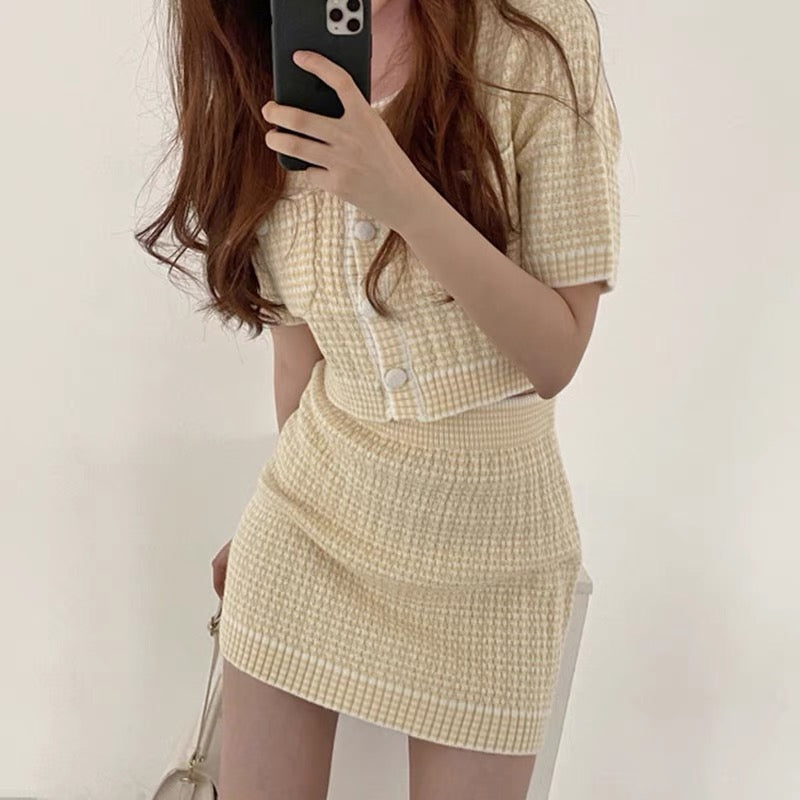 Egg Yellow Knitted Two-Piece Dress Set