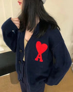 Korean Style Embroidered Letter Heart Soft Wool Cardigan