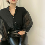 Designer Organza Sleeves Button-Up Blouse