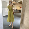 Matcha Green / Beige V-Neck Belted Dress with Pockets