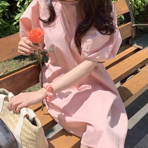 Korean Style Loose-Fitting Blush Dress