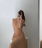 Short Sleeve V-Neck High Waist Pleated Midi Dress