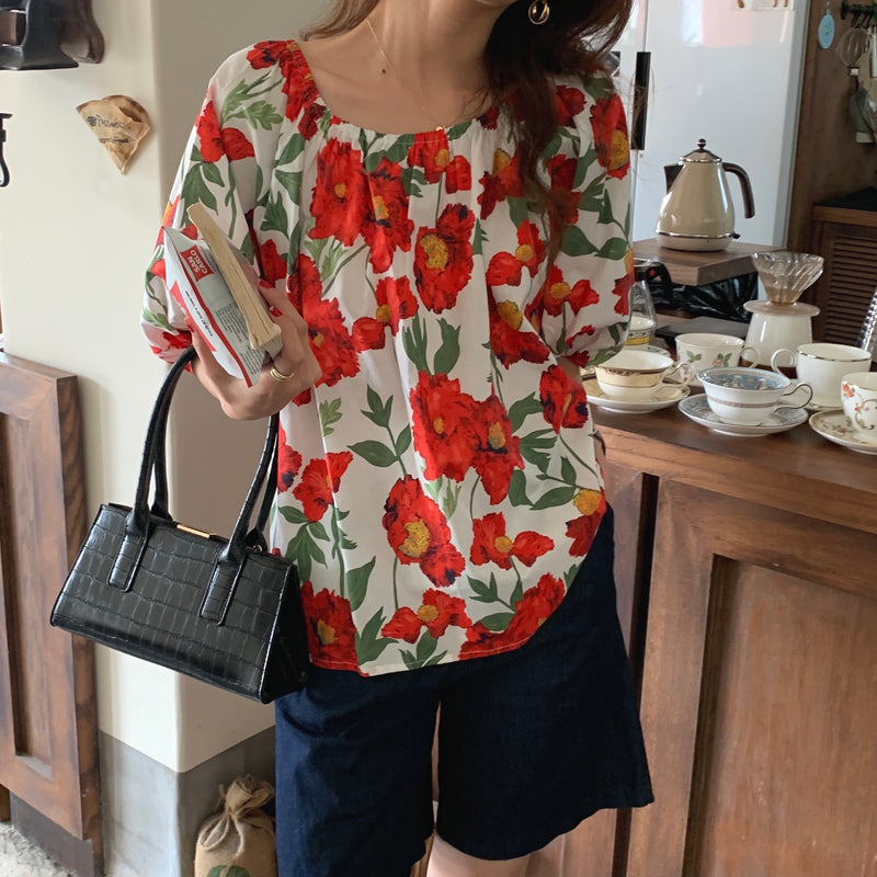 Passion Floral Print Off-Shoulder Top