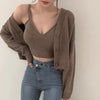 Korean Style V-Neck Long Sleeve Cardigan Set