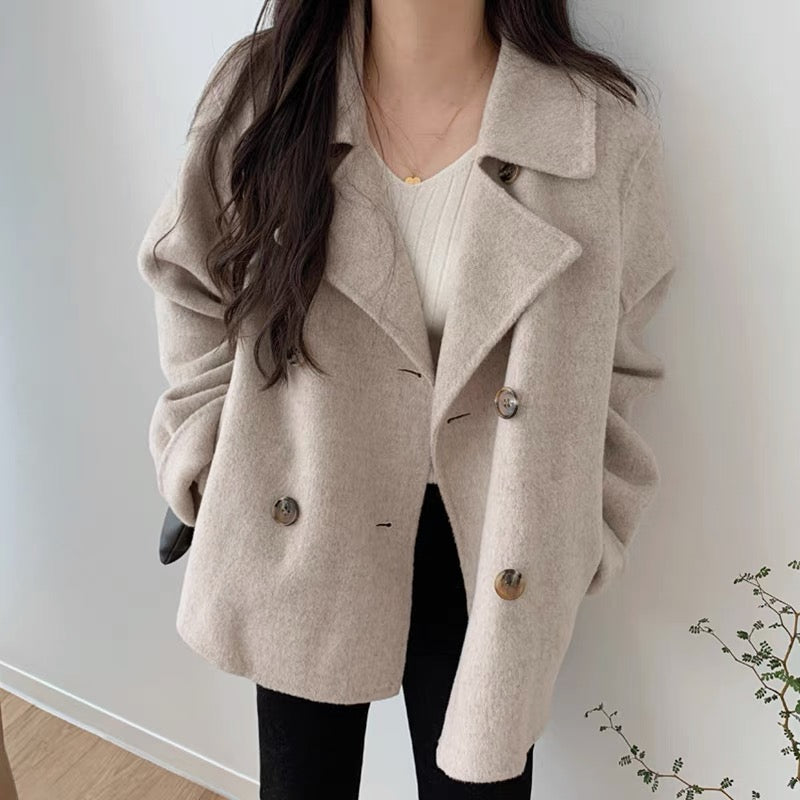 Korean Style Double Breasted Wool Blended Coat