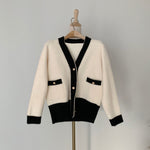 Classic Black and Beige Knitted Cardigan