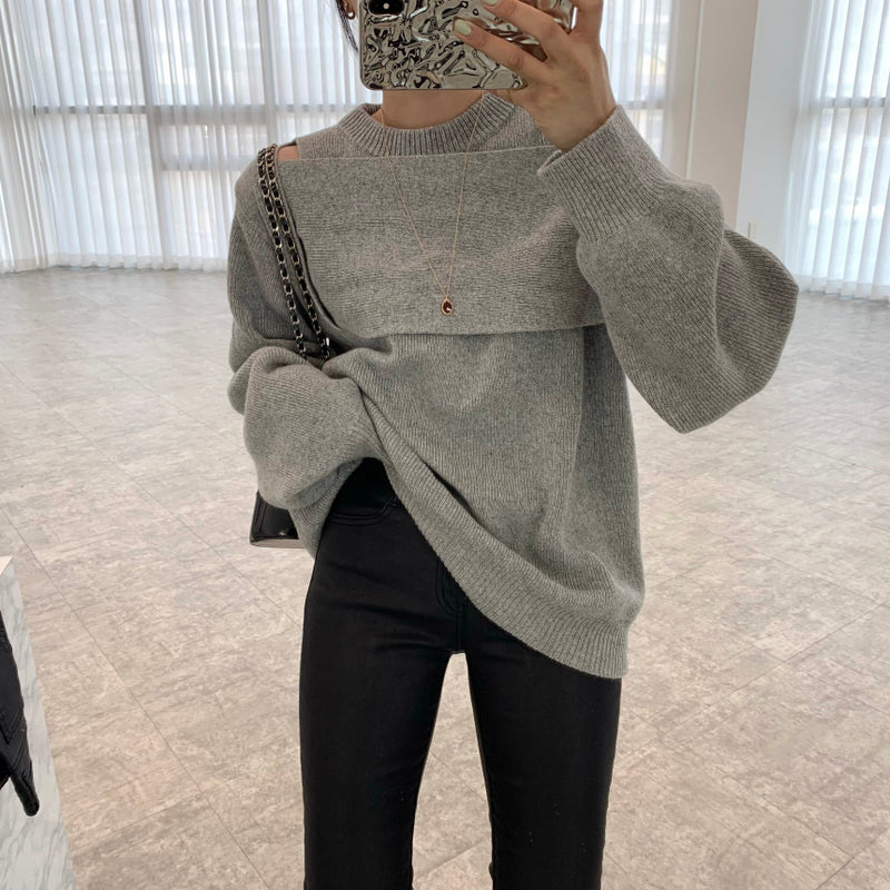 Designer Soft Knit Cold Shoulder Oversized Sweater