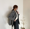 Classic Houndstooth Black & White Quilted Tweed Coat