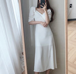 Sweetheart Neckline Puffed Sleeve Midi Dress