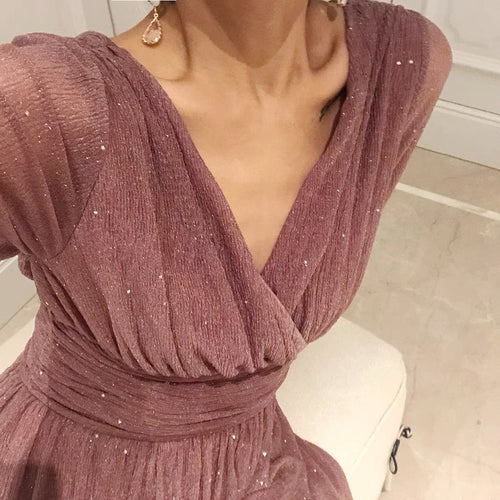 Deep V Neck Sparkling Gown