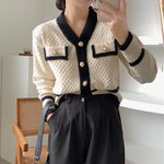 Color Contrast Diamond Knit Cardigan