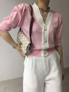 Classic Color Block OL Short Sleeve Cardigan