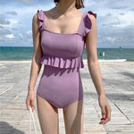 Macaroon Ruffled Waist One Piece Swimsuit