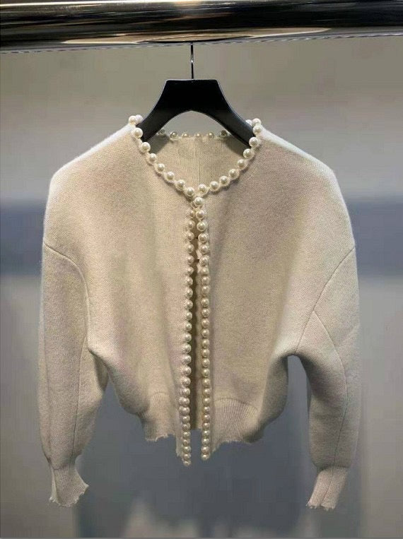 Lady Look Soft Wool Cashmere Cardigan with Pearls buttons