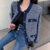 Classic Blue Glitter Cardigan with Metal Button