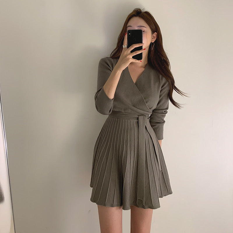 Korean Style Soft Knit Wrap Style Mini Dress MyDearCloset Korean Style Soft Knit Wrap Style Mini Dress MyDearCloset
